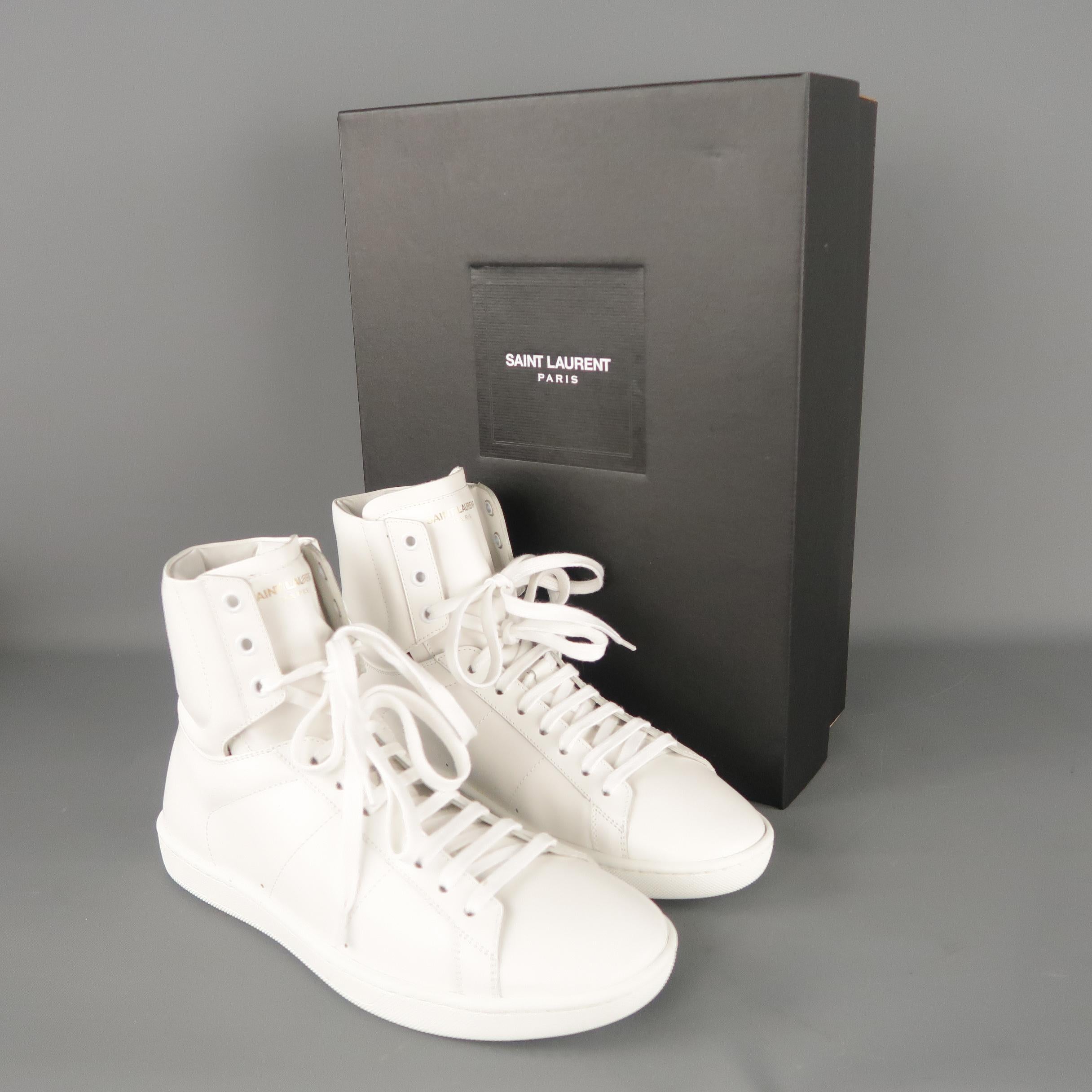 Men's SAINT LAURENT Size 6 White Leather High Top Sneakers w/ Box 10
