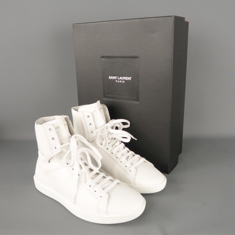 Men&#39;s SAINT LAURENT Size 6 White Leather High Top Sneakers w/ Box For Sale at 1stdibs