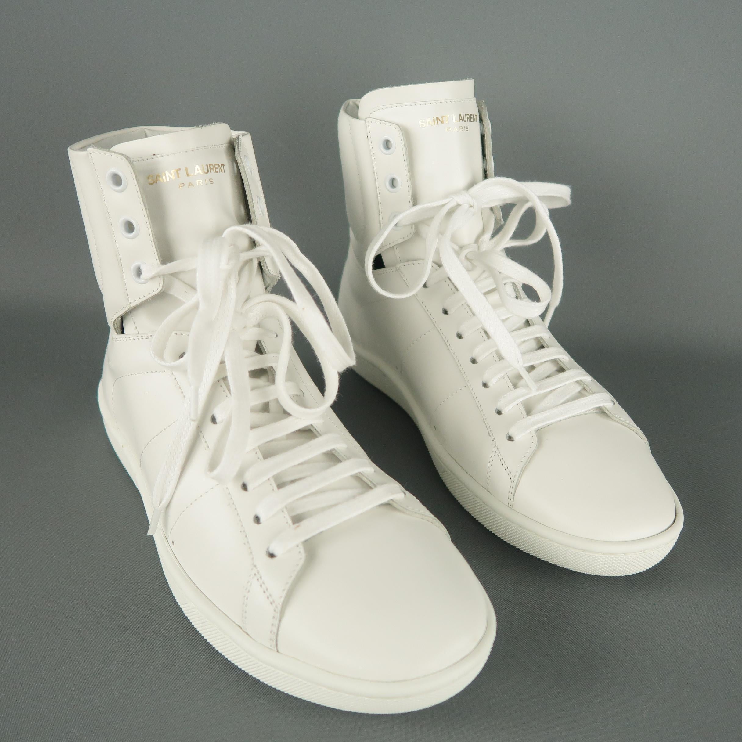 Men's SAINT LAURENT Size 6 White Leather High Top Sneakers w/ Box In Excellent Condition In San Francisco, CA
