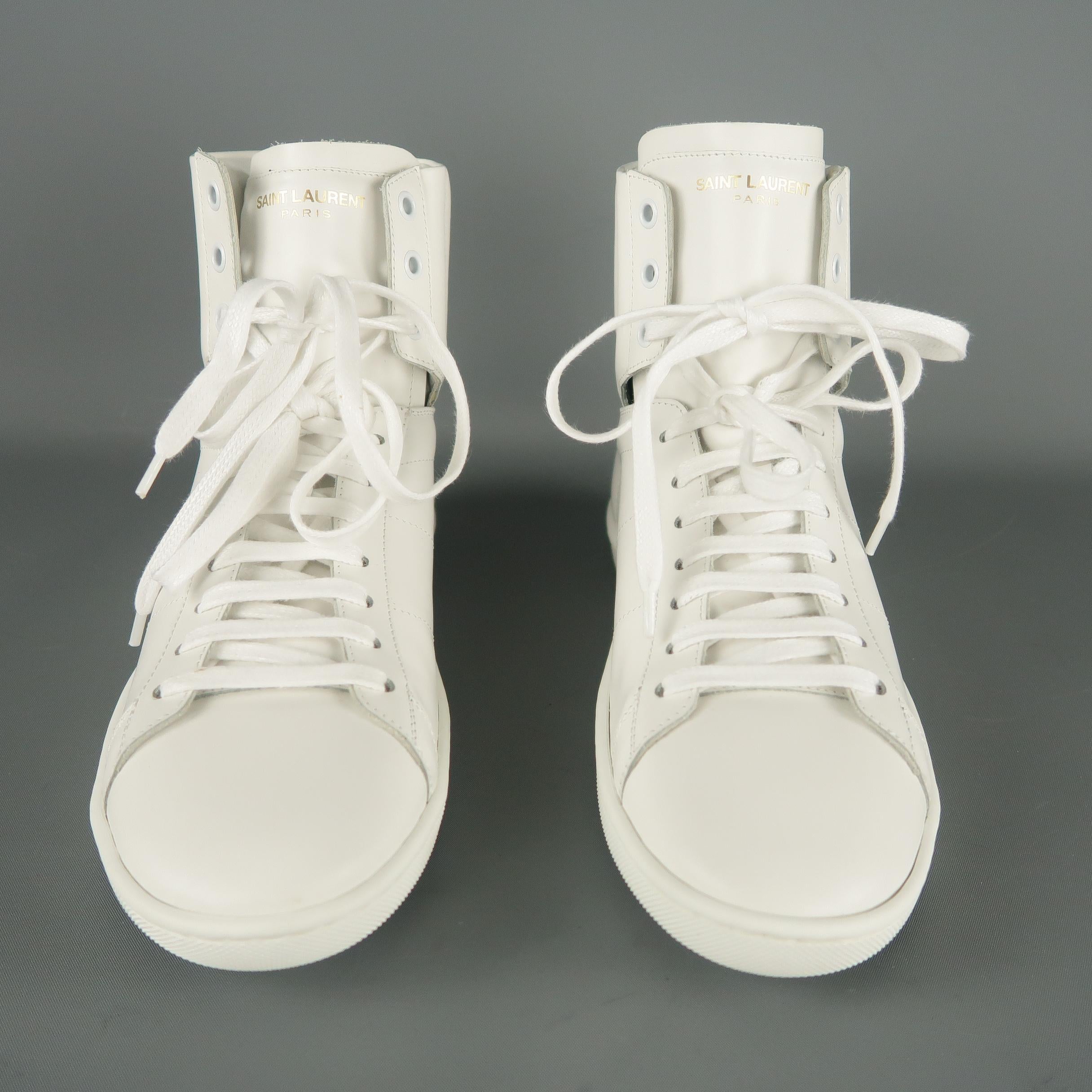 Men's SAINT LAURENT Size 6 White Leather High Top Sneakers w/ Box 1