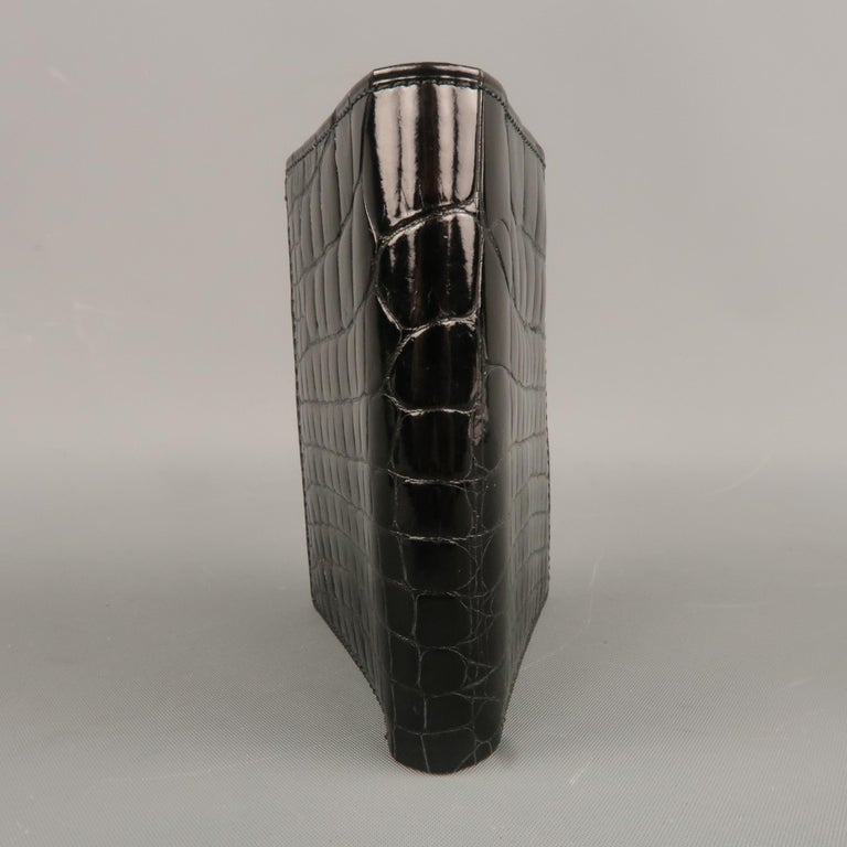 Men's SAKS FIFTH AVENUE Black Patent Alligator Leather Bifold Wallet at