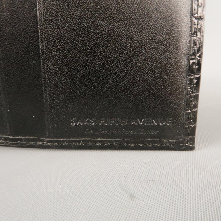 Men's SAKS FIFTH AVENUE Black Patent Alligator Leather Bifold Wallet at
