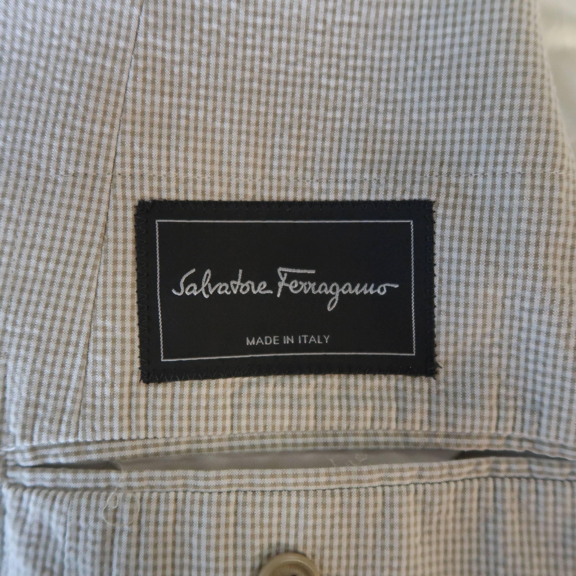 Gray Men's SALVATORE FERRAGAMO 40 Regular Khaki Micro Gingham Cotton Sport Coat