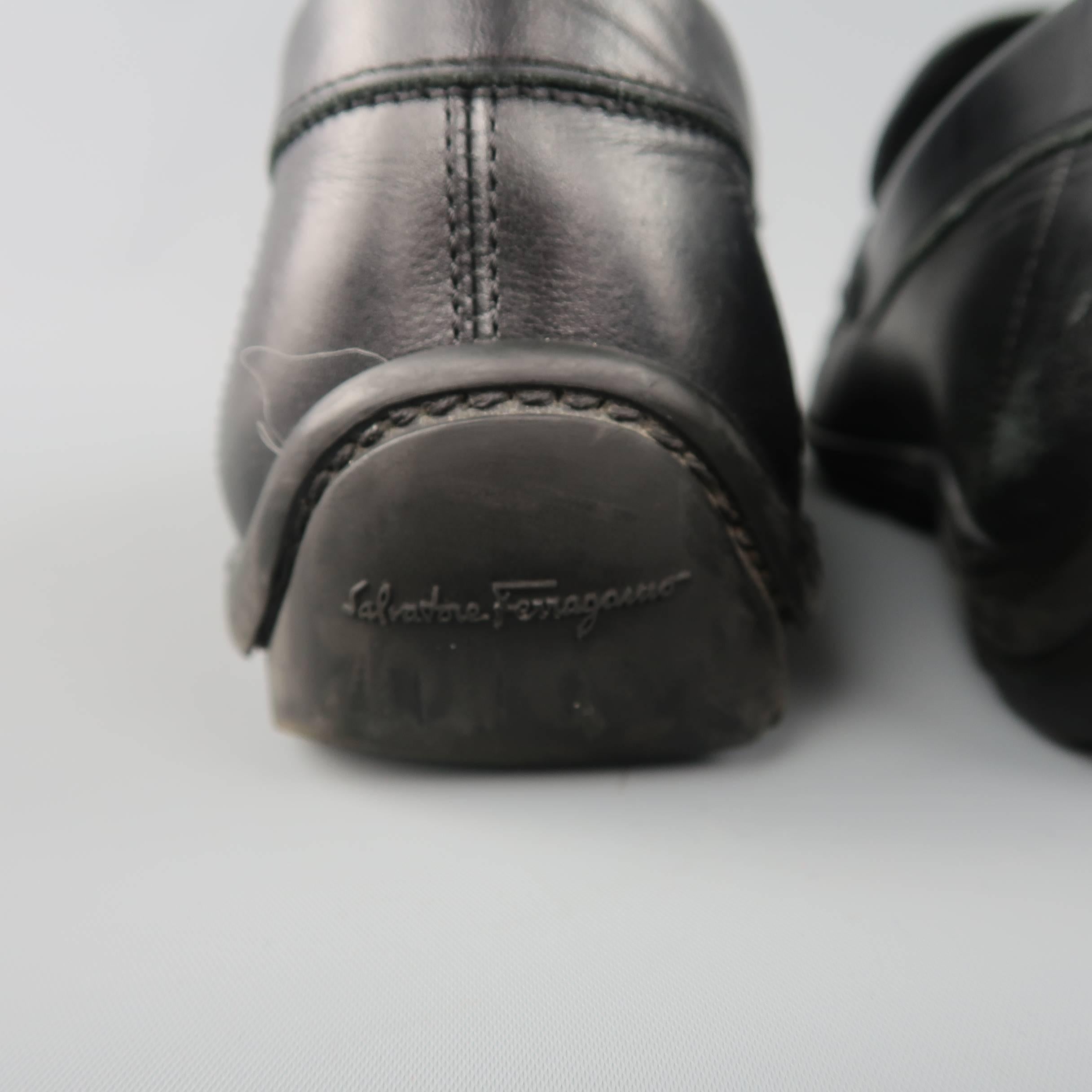 Men's SALVATORE FERRAGAMO Size 11 Black Leather Embossed Strap Driver Loafers 3