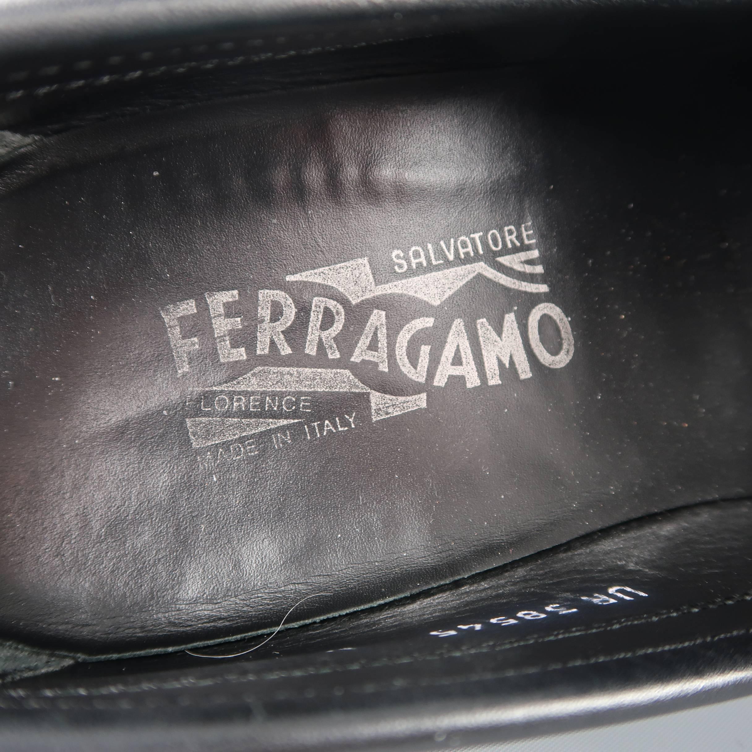 Men's SALVATORE FERRAGAMO Size 11 Black Leather Embossed Strap Driver Loafers 4