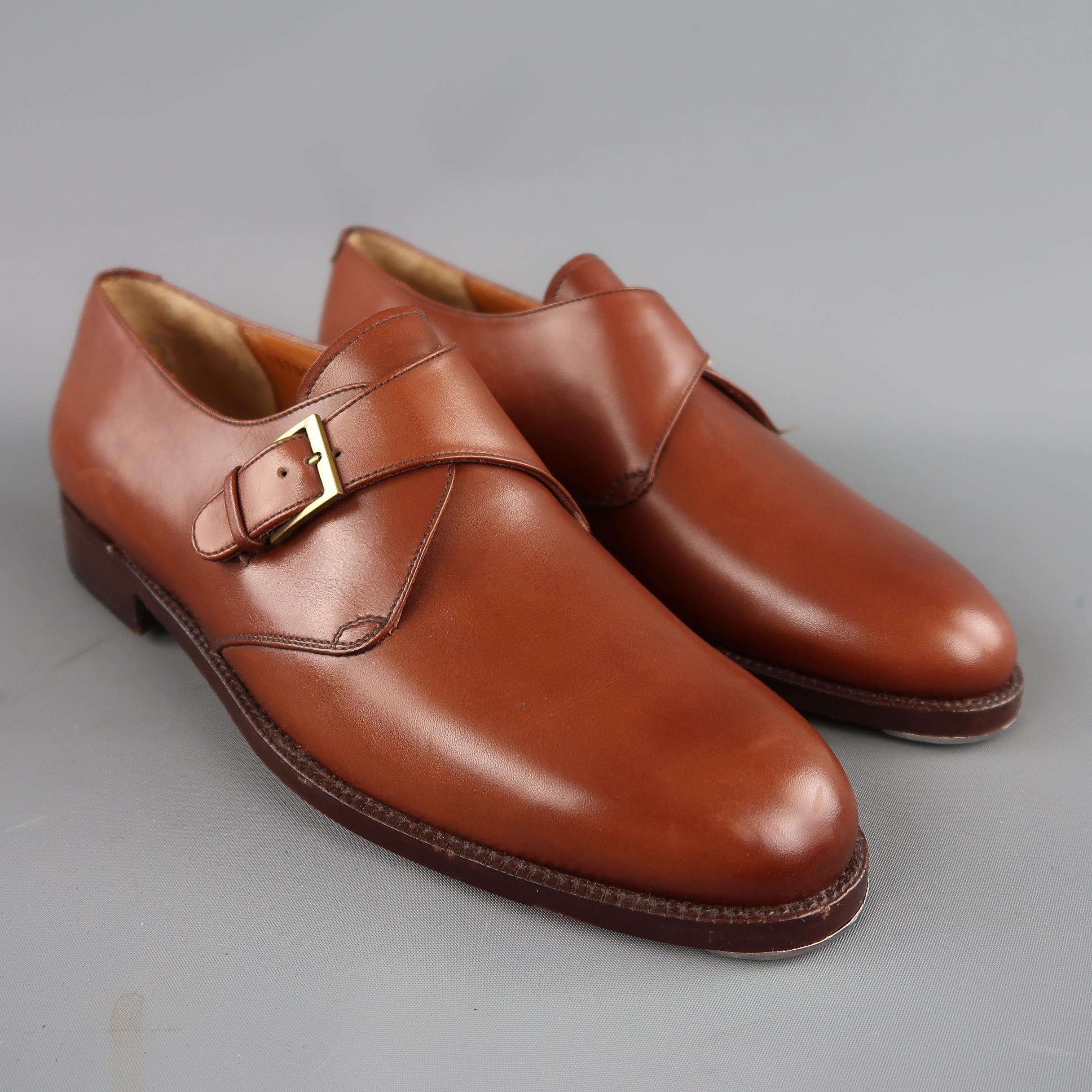Men's SALVATORE FERRAGAMO Size 8.5 Tan Leather Monk Strap Loafers In New Condition In San Francisco, CA