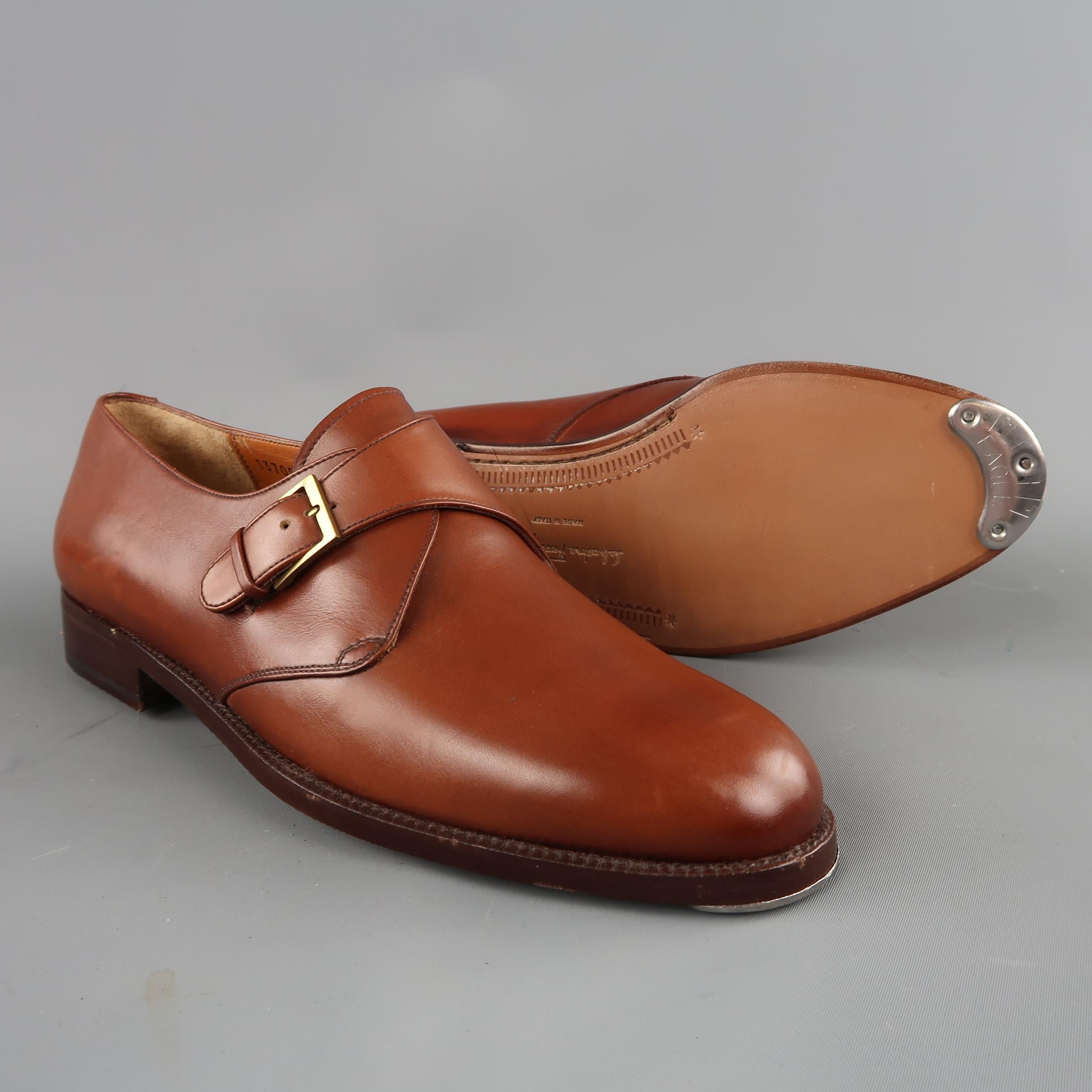 Men's SALVATORE FERRAGAMO Size 8.5 Tan Leather Monk Strap Loafers 1