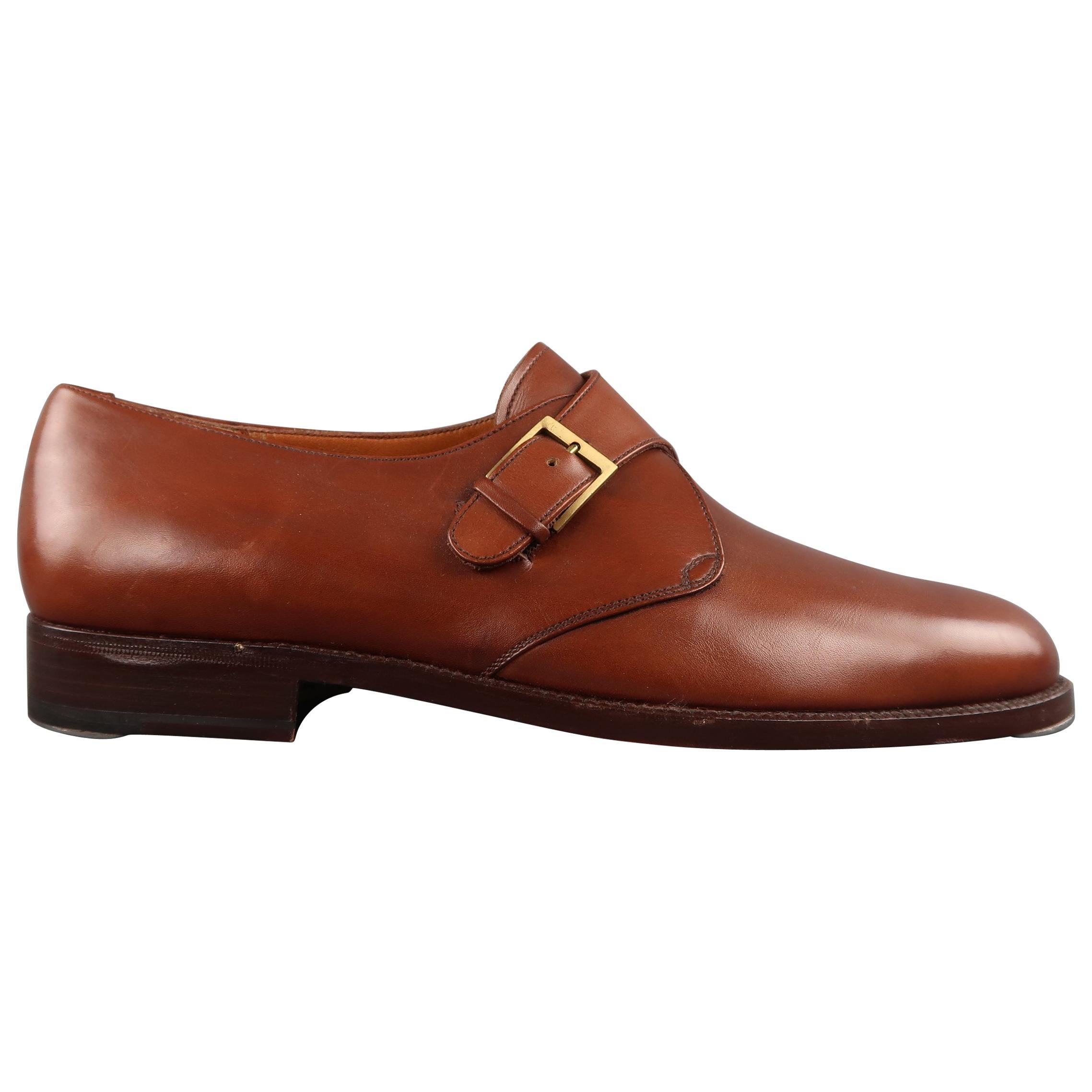 Men's SALVATORE FERRAGAMO Size 8.5 Tan Leather Monk Strap Loafers