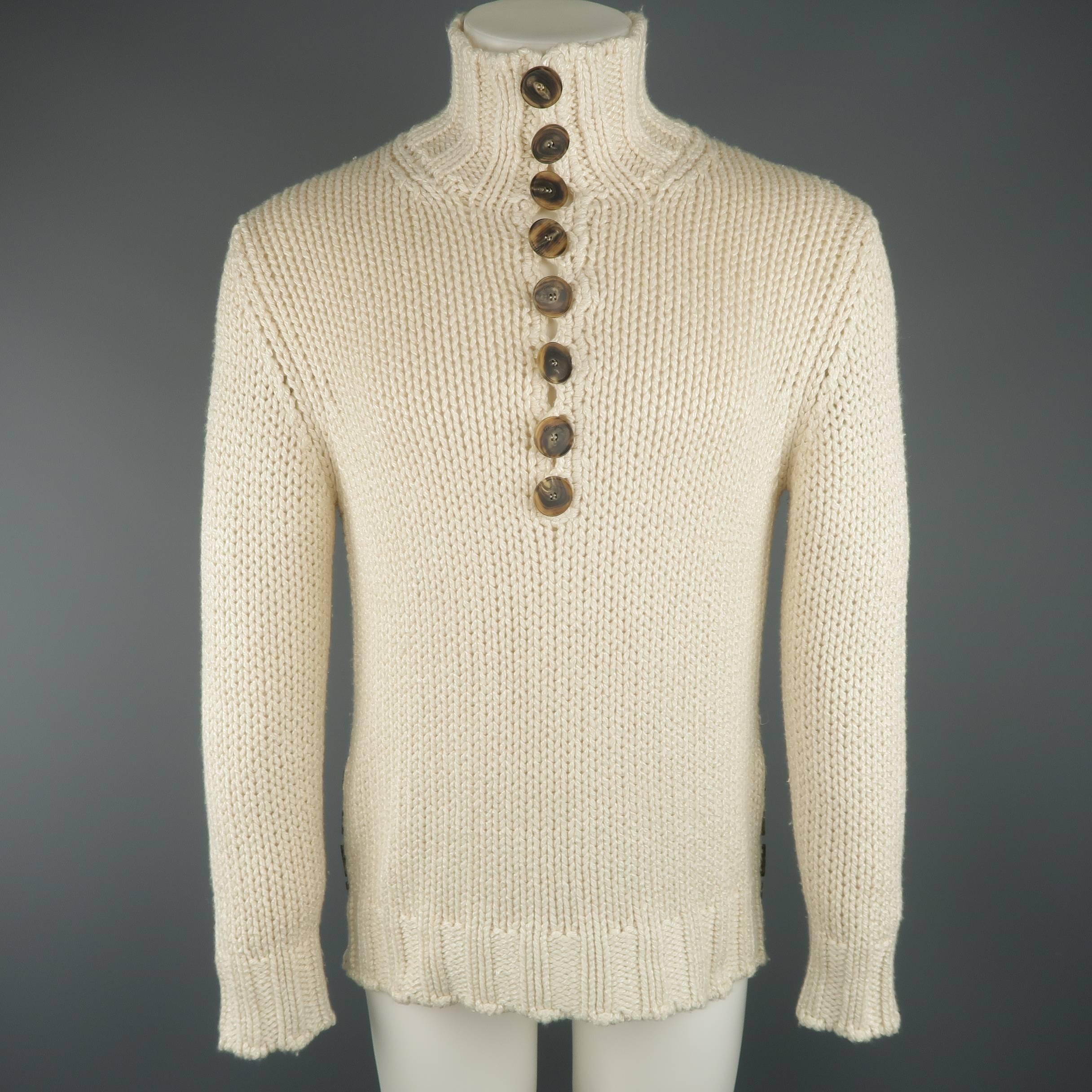 Salvatore Ferragamo Beige Knitted Silk / Cashmere Half Button Sweater In Excellent Condition In San Francisco, CA