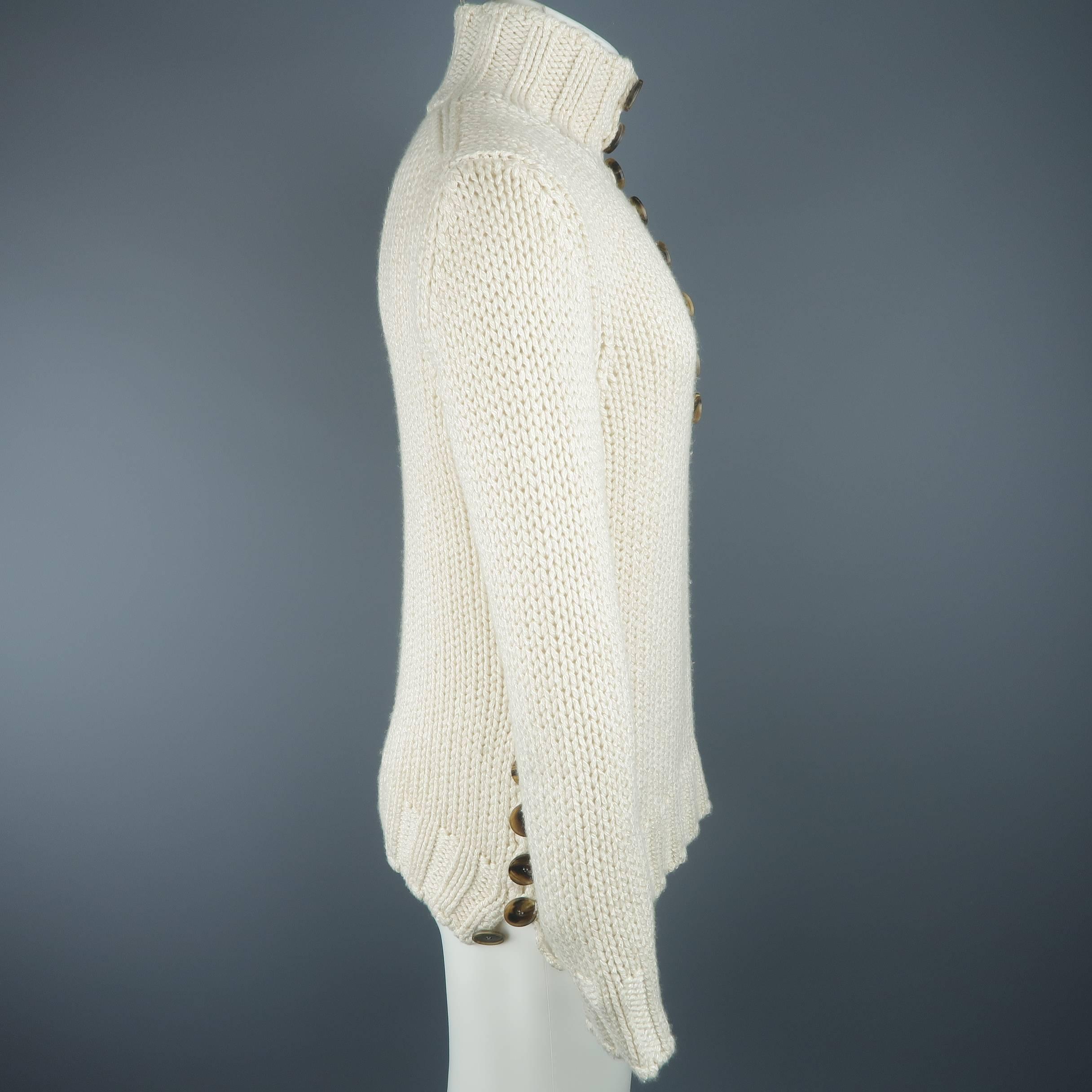 Salvatore Ferragamo Beige Knitted Silk / Cashmere Half Button Sweater 2