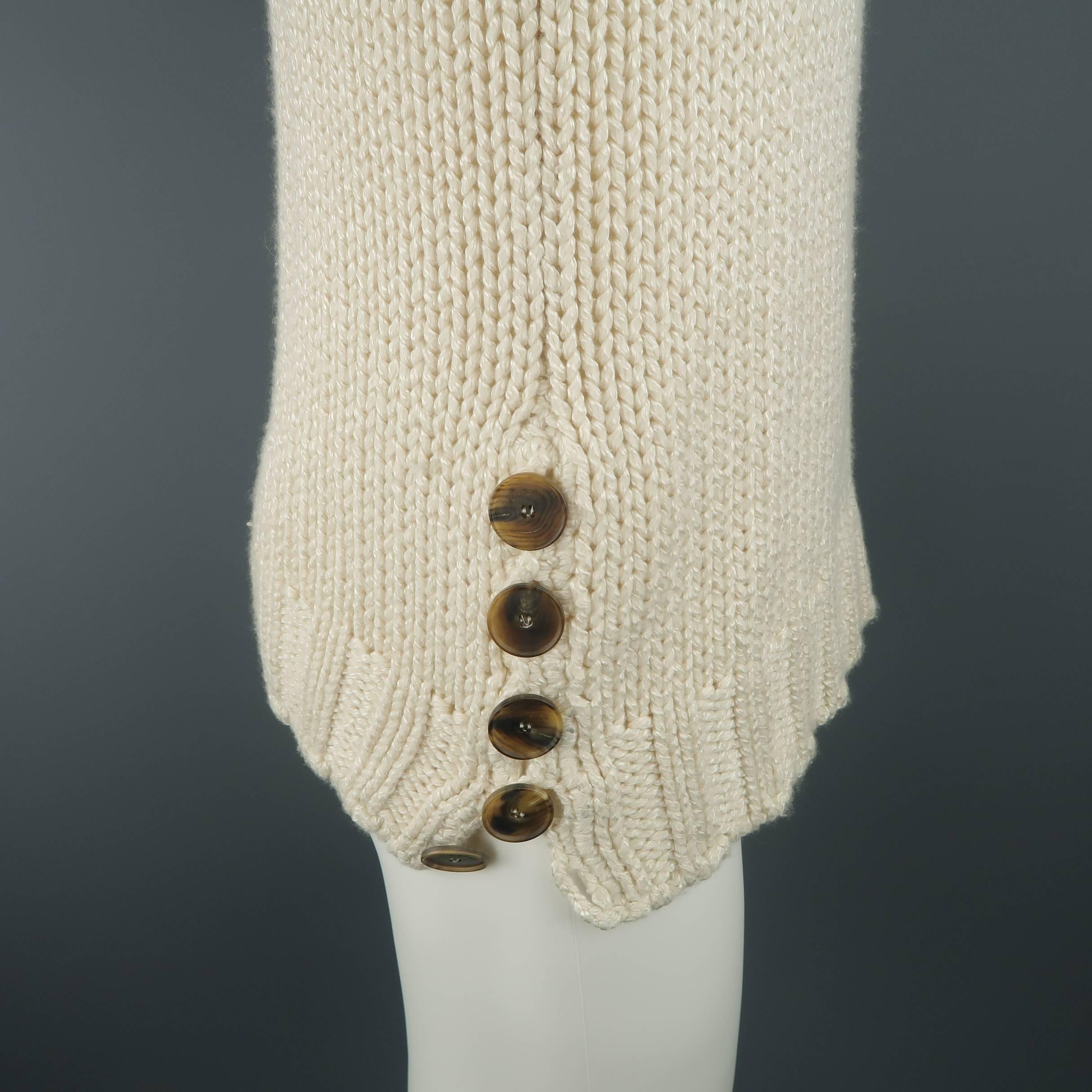 Salvatore Ferragamo Beige Knitted Silk / Cashmere Half Button Sweater 3