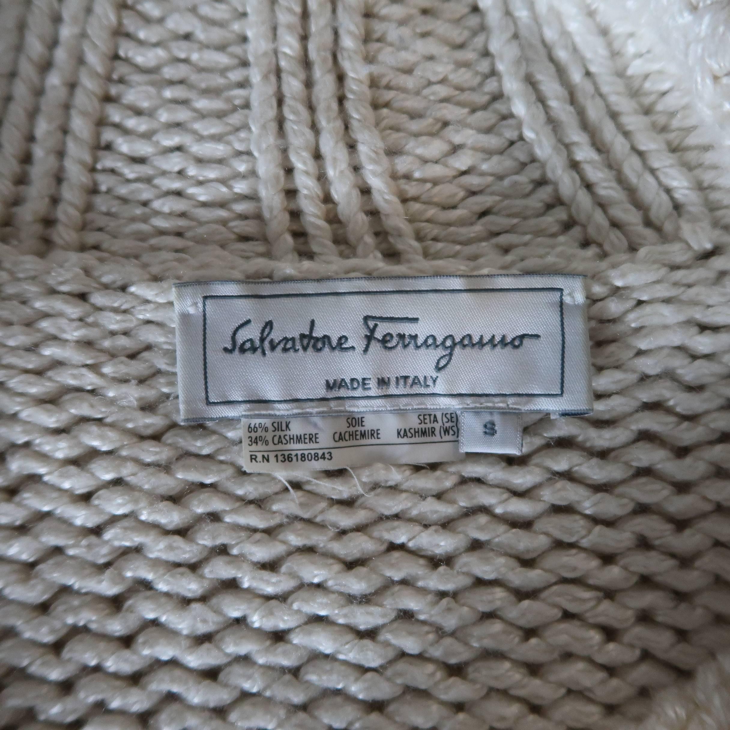 Salvatore Ferragamo Beige Knitted Silk / Cashmere Half Button Sweater 5