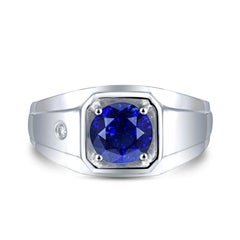 Mens Sapphire Diamond Ring 18 Karat White Gold