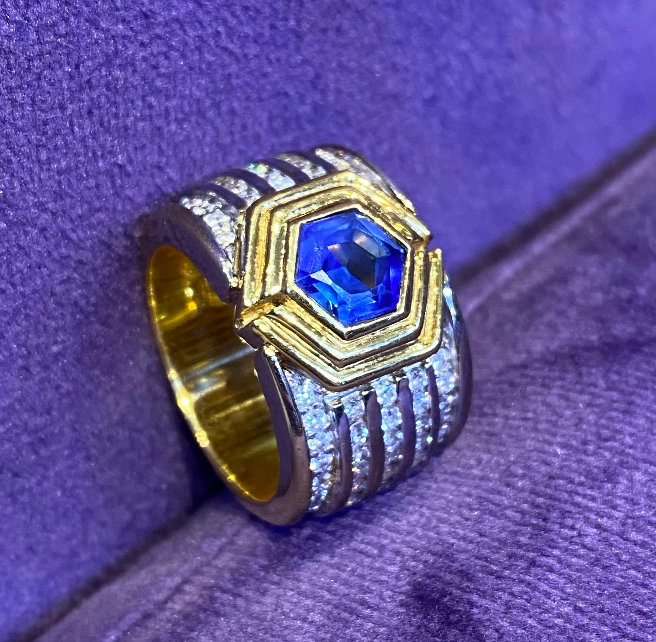 Men's Sapphire & Diamond Ring Band For Sale 7