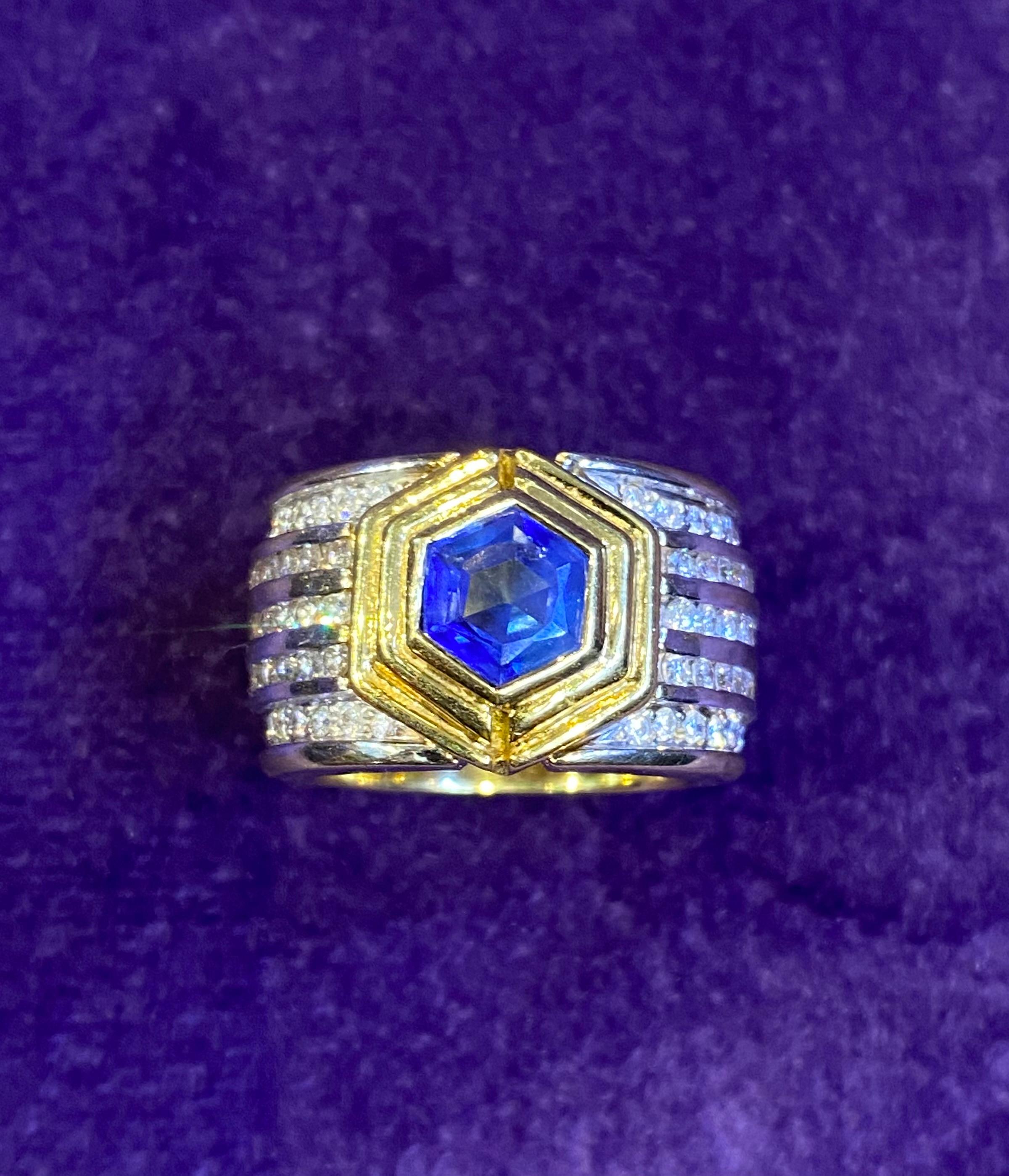 Men's Sapphire & Diamond Ring Band For Sale 1