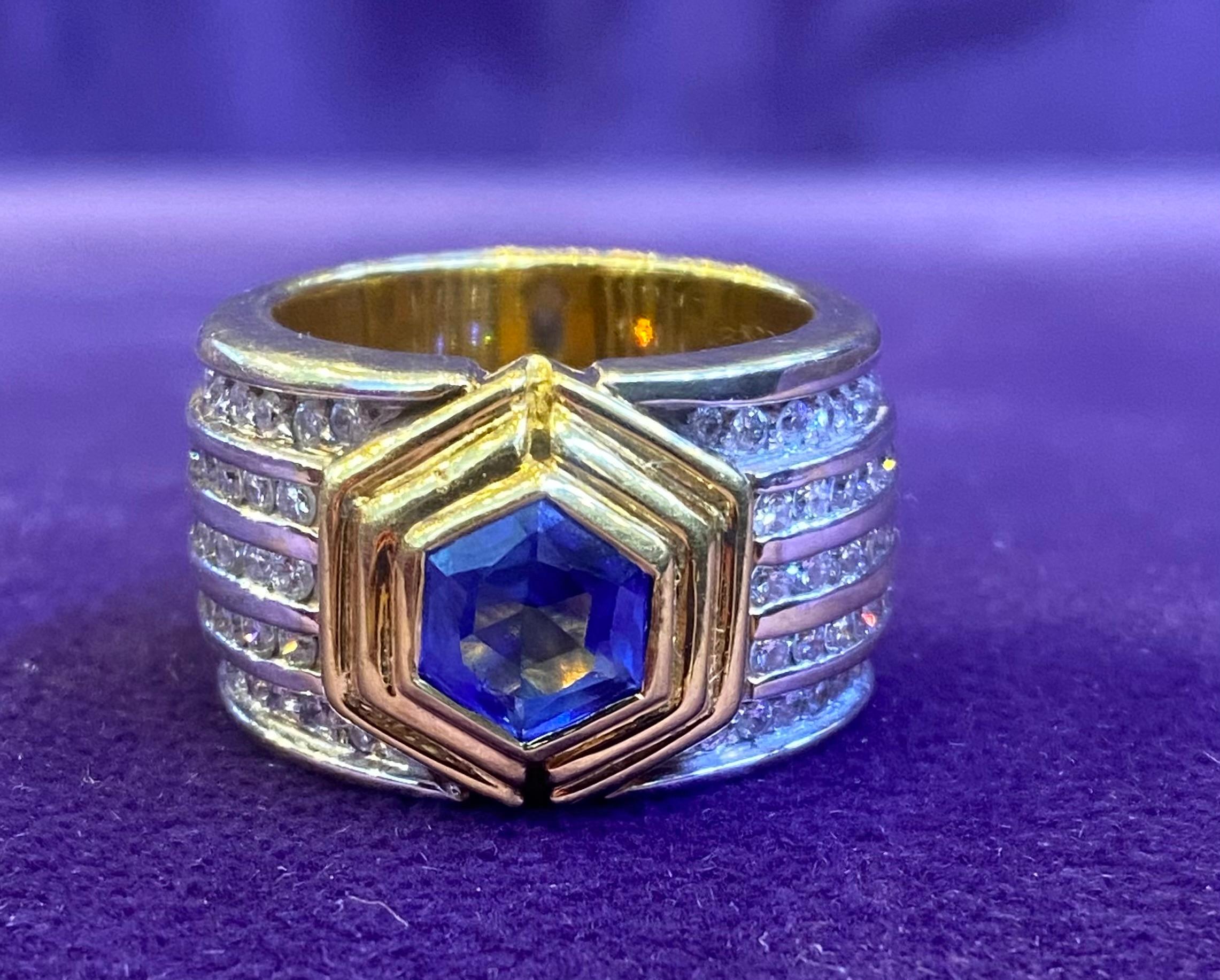 Men's Sapphire & Diamond Ring Band For Sale 2