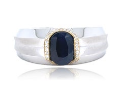 Men's Sapphire Oval and Diamond 14KWY Two tone Gold Ring