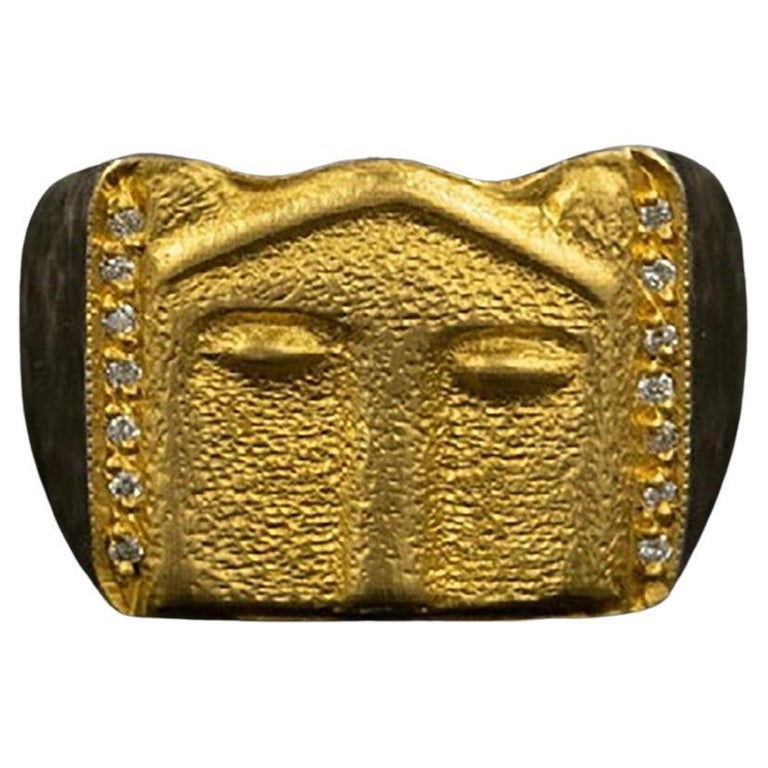 Men's Seljuk Lion Ring 24K Gold & Silver Unisex Statement Ring by Kurtulan For Sale