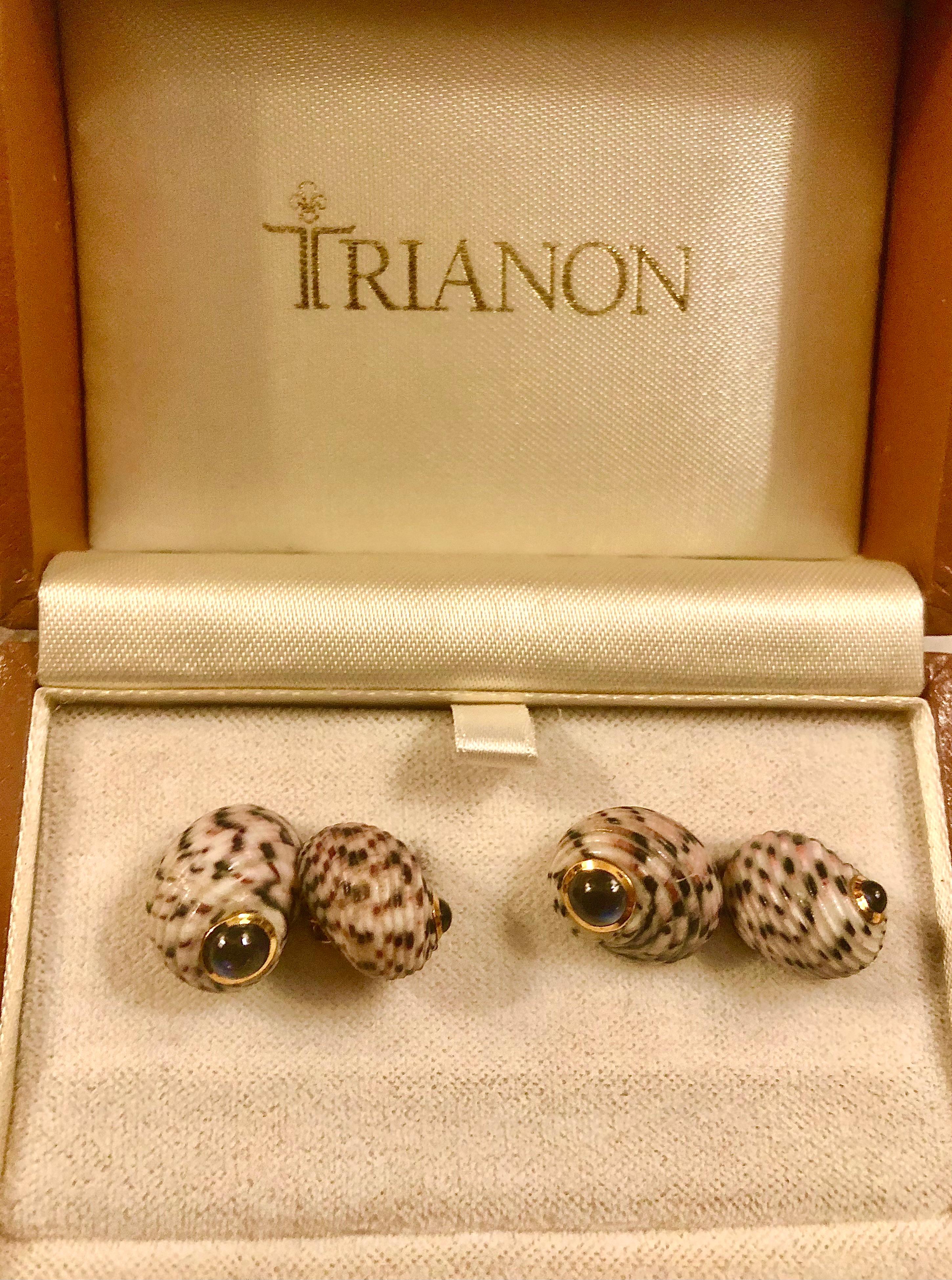 Boutons de manchette pour homme en coquillage, or et saphir Excellent état - En vente à New Orleans, LA