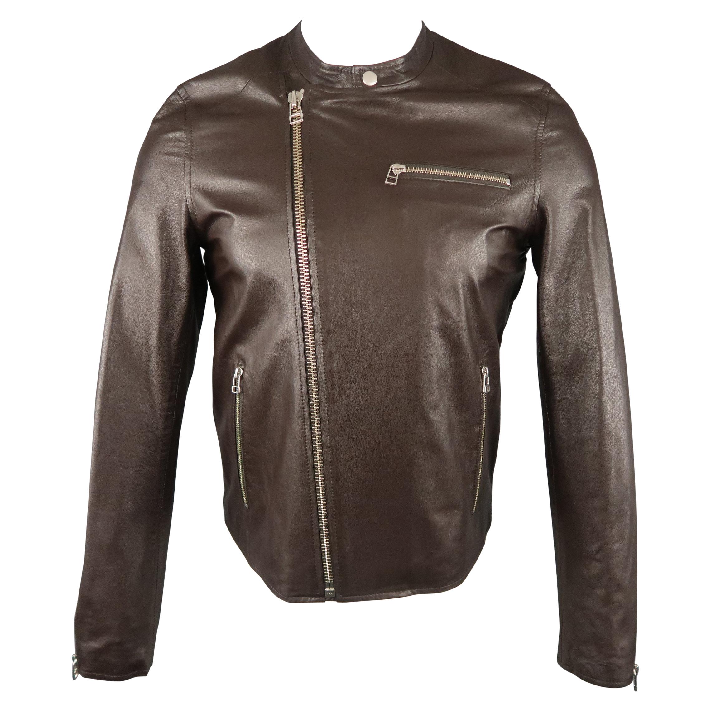 Men's SHIPLEY and HALMOS S Brown Leather Biker Jacket