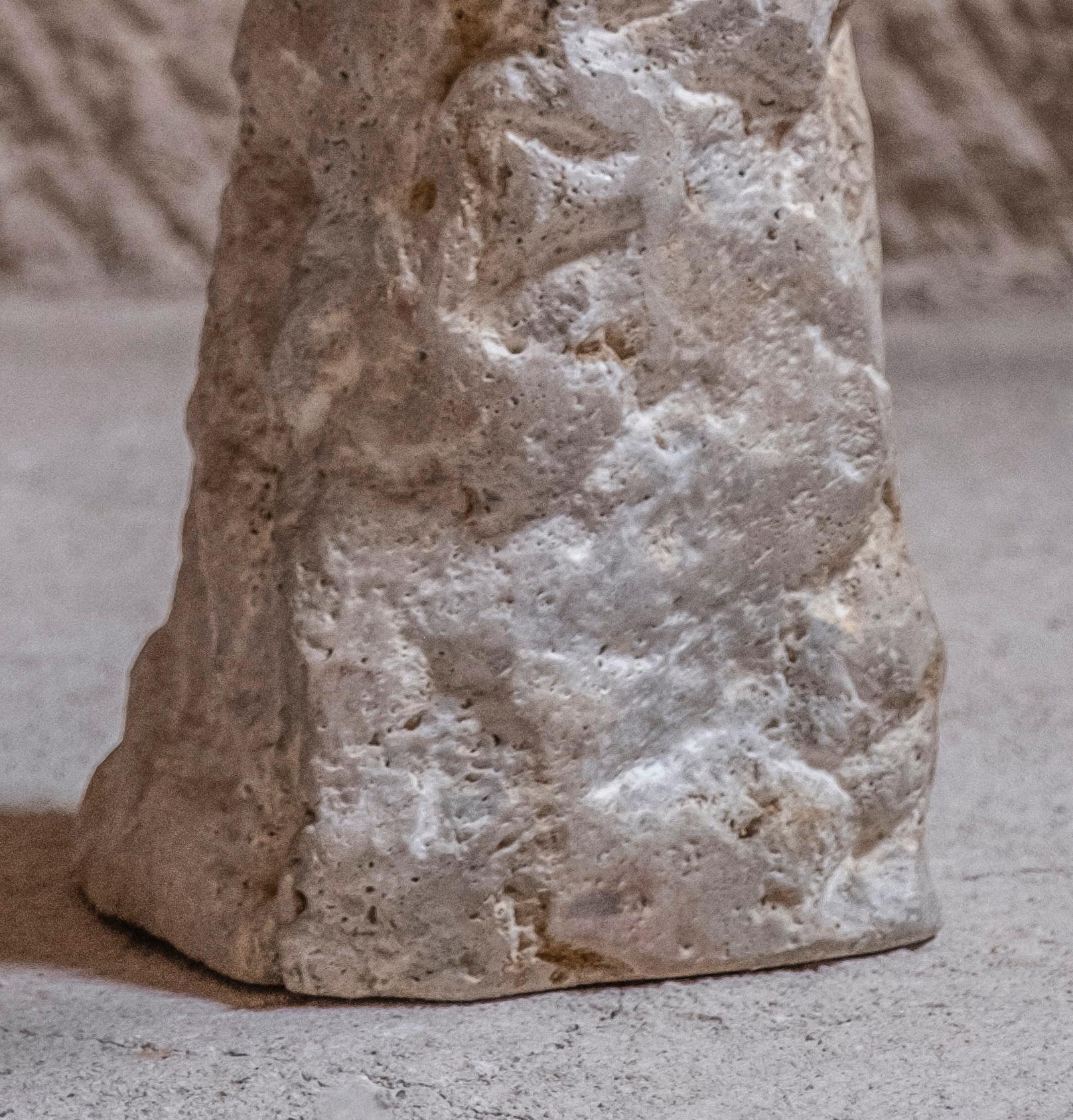 Mexican Rough Form Grey Travertine Side Table with Organic Hewn Base by Andres Monnier For Sale