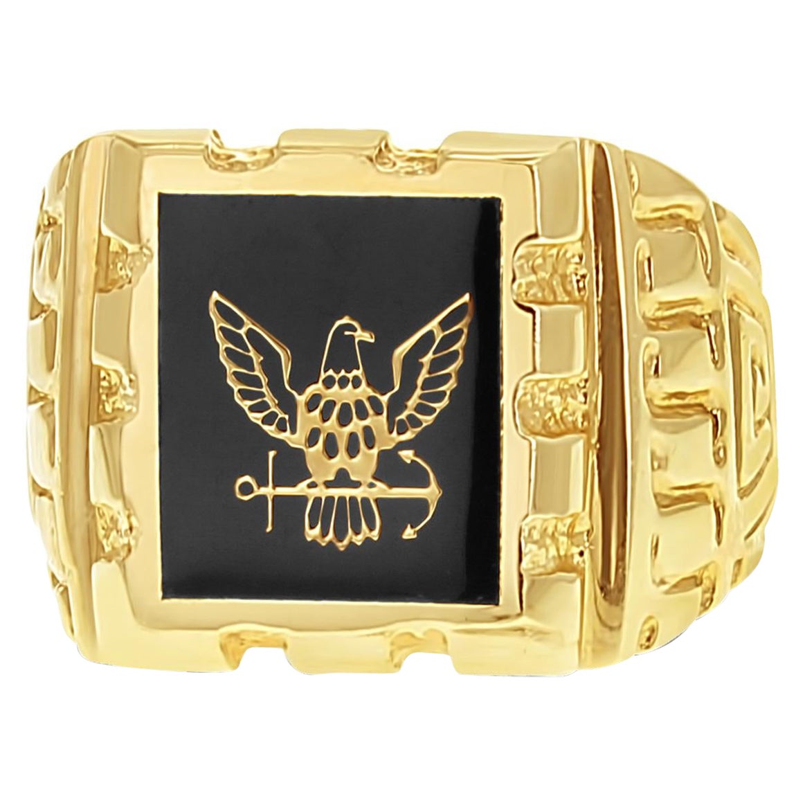 Mens Signet Black Onyx Eagle Ring