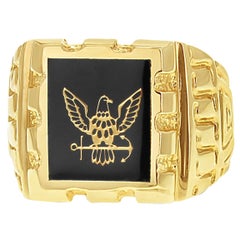 Mens Signet Black Onyx Eagle Ring