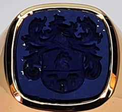 Men's Signet Ring 750 Gold Lapis Lazuli, Cut Seal of Nobility