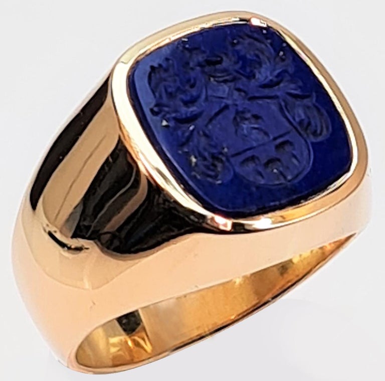 Men's Signet Ring 750 Gold Lapis Lazuli, Cut Seal of Nobility For Sale at  1stDibs