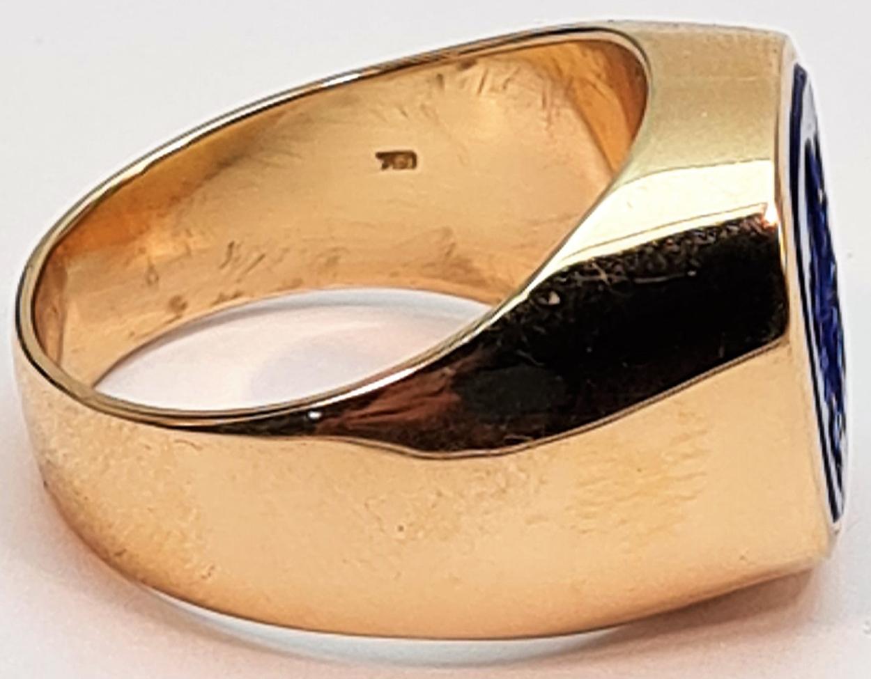 Retro Men's Signet Ring 750 Gold Lapis Lazuli, Cut Seal of Nobility