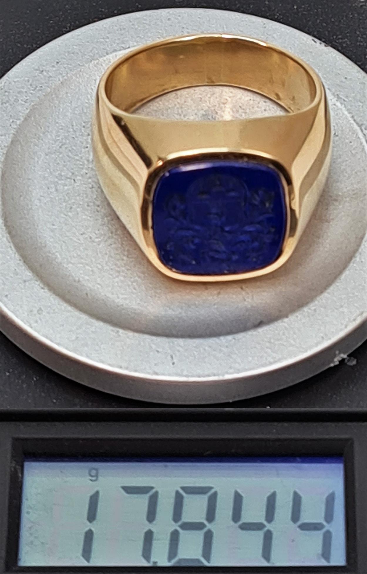 Men's Signet Ring 750 Gold Lapis Lazuli, Cut Seal of Nobility 1