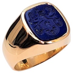 Men's Signet Ring 750 Gold Lapis Lazuli, Cut Seal of Nobility