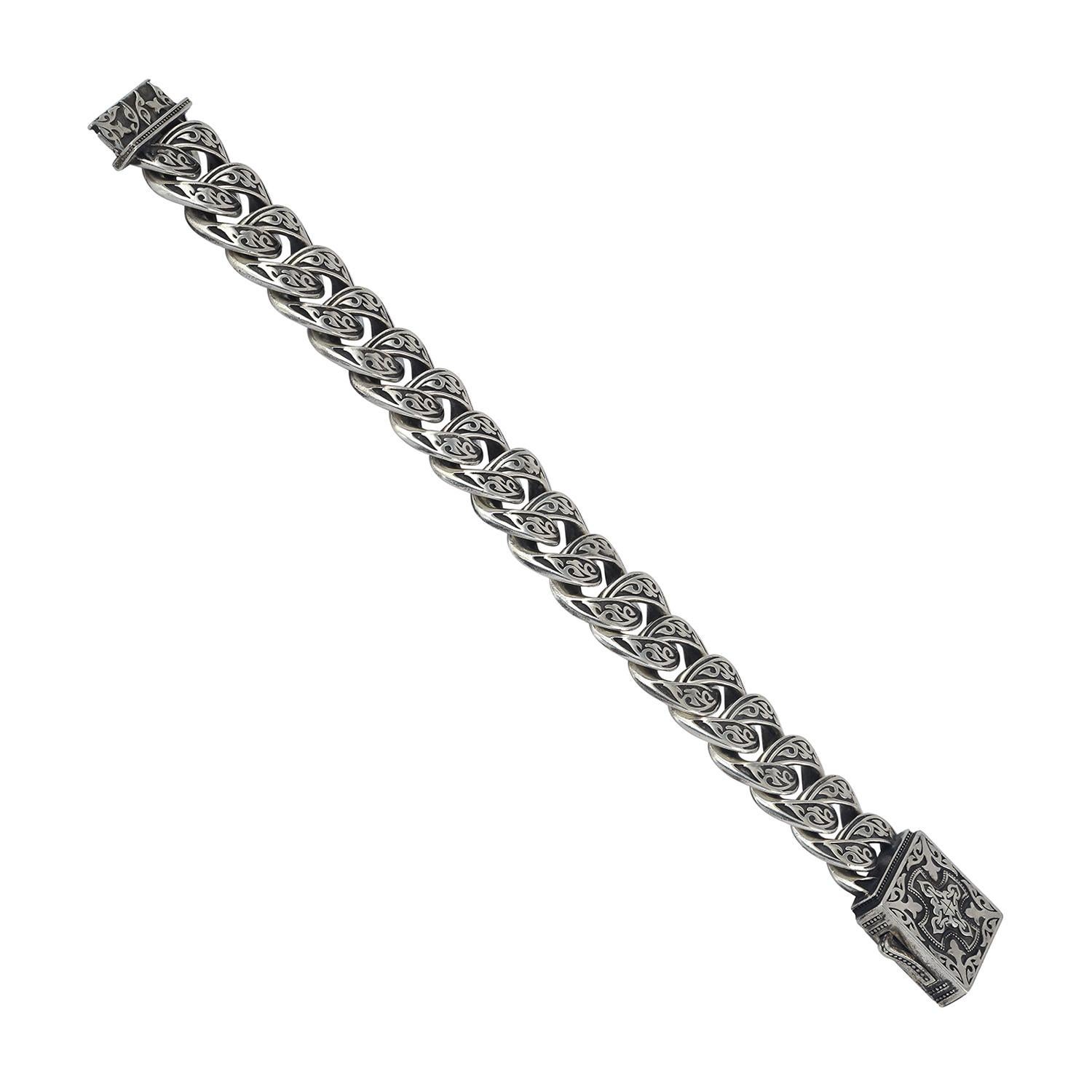 Artisan Men's Silver Heavy Curb Chain Bracelet For Sale