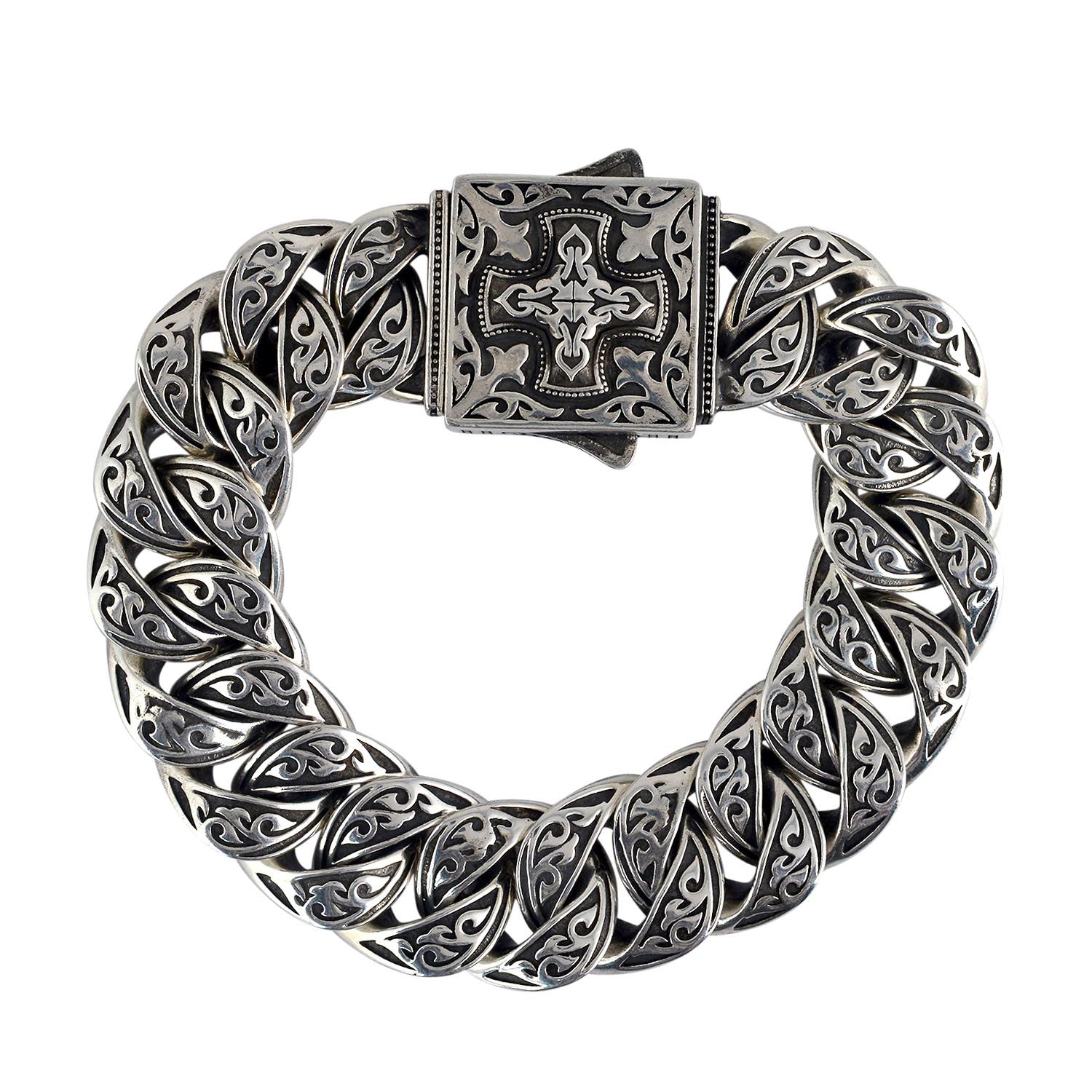 Bracelet pour homme en argent et chaîne lourde à maillons courts en vente 1