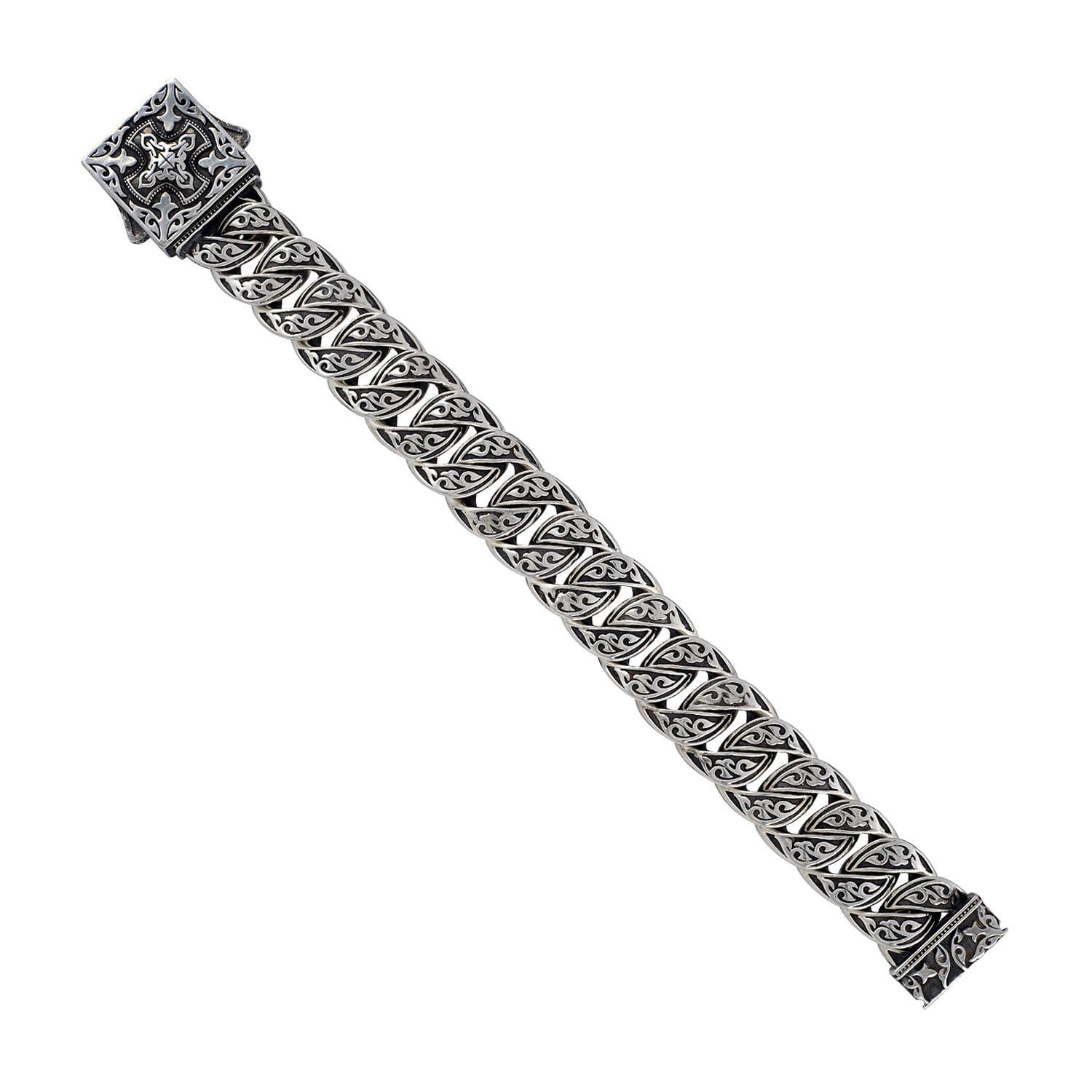 Men's Silver Heavy Curb Chain Bracelet For Sale 2