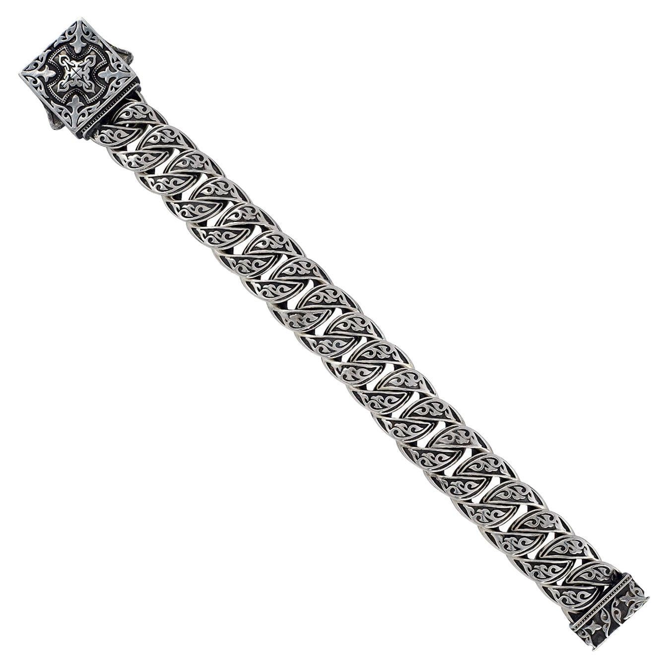 Men's Silver Heavy Curb Chain Bracelet For Sale