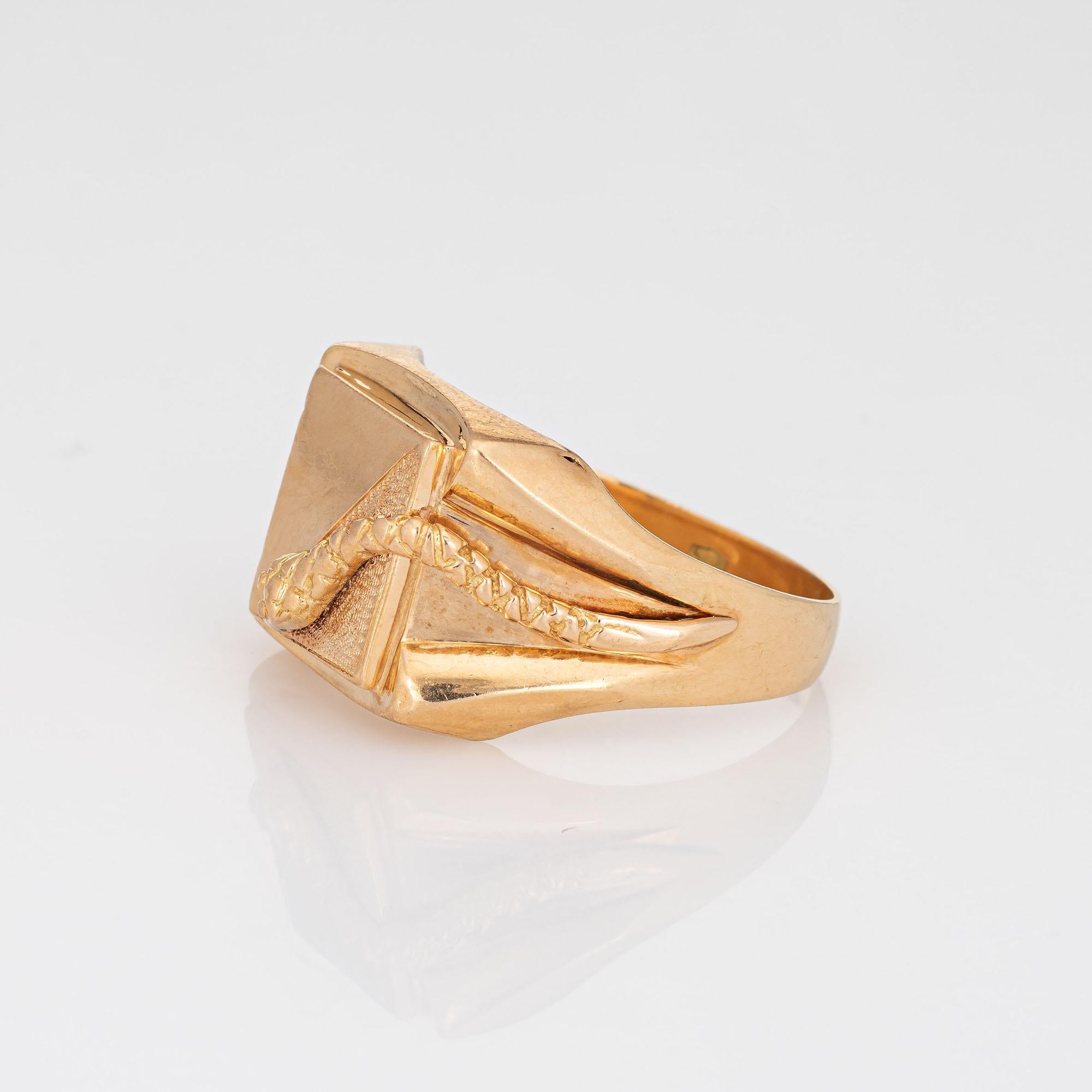 Men's Snake Ring Signet Vintage 18k Yellow Gold Sz 12.5 Estate Serpent Jewelry In Good Condition In Torrance, CA