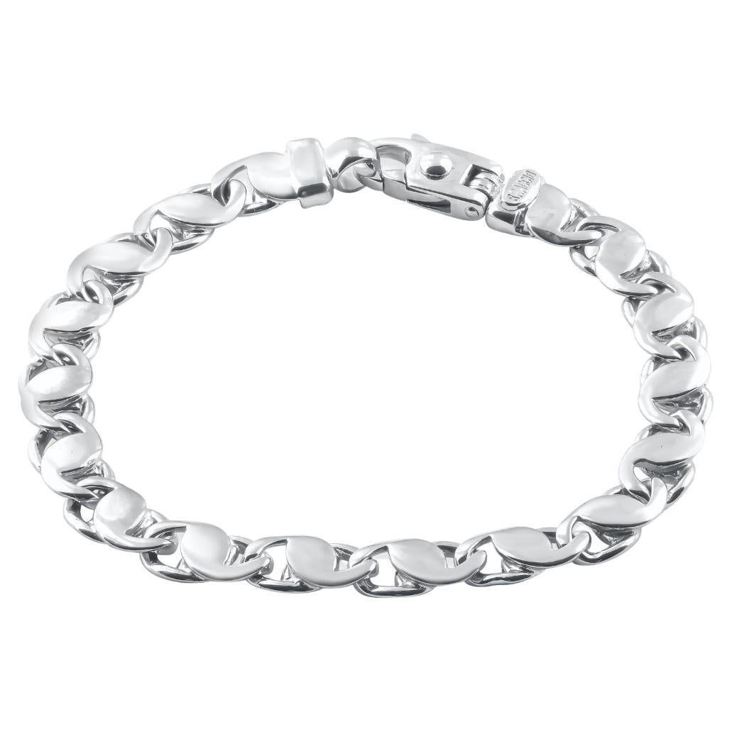 Mens Solid 14k White Gold 38 Grams Link Heavy Masculine Bracelet For Sale