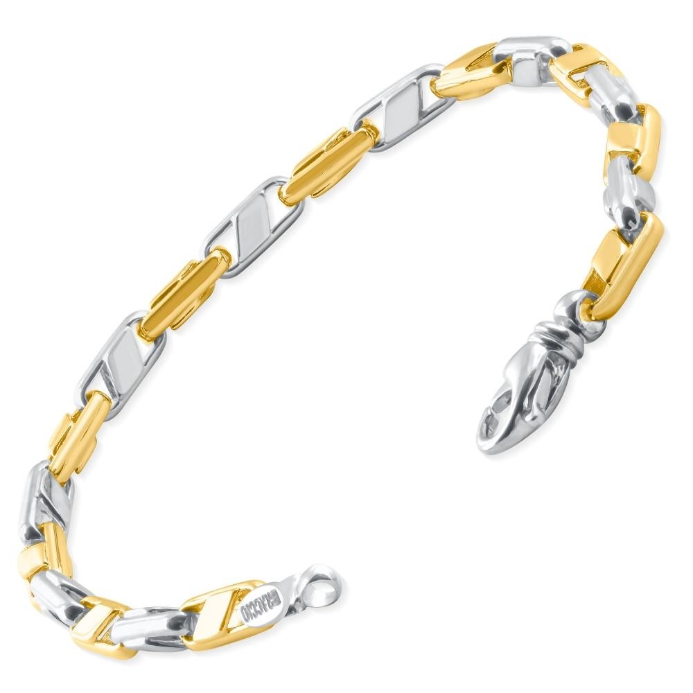 Art Deco Mens Solid 14k Yellow and White Gold 22 Grams Link Masculine Bracelet For Sale