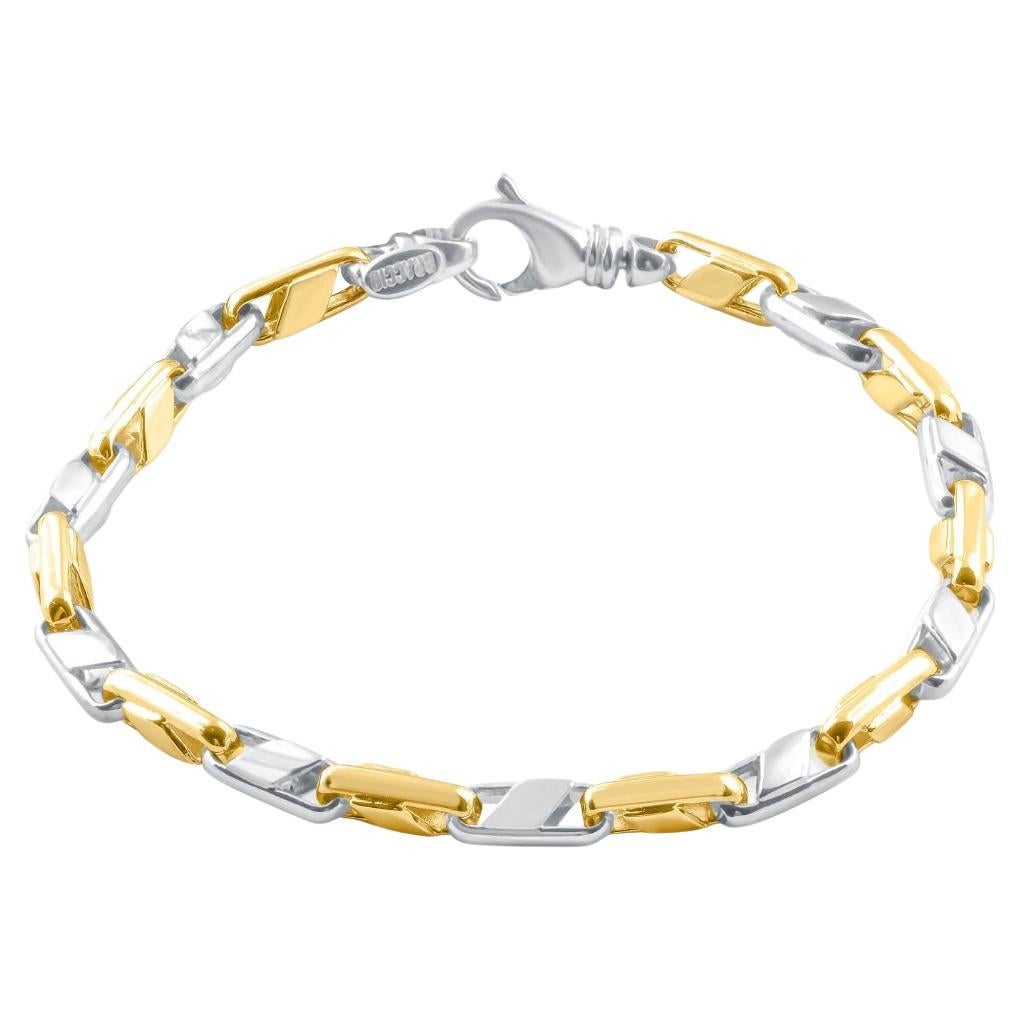 Mens Solid 14k Yellow and White Gold 22 Grams Link Masculine Bracelet For Sale