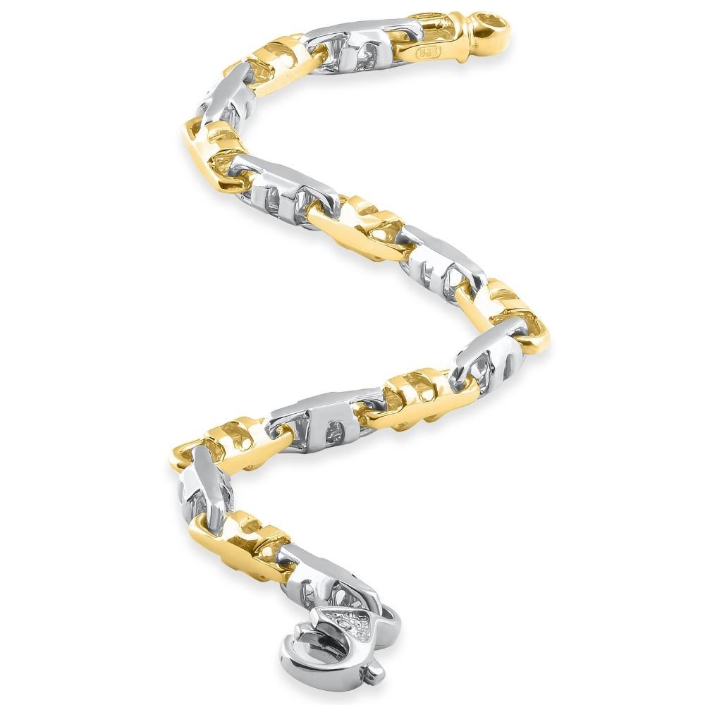 Art Deco Men's Solid 14k Yellow and White Gold 28 Grams 6mm Heavy Masculine Bracelet For Sale