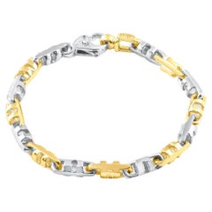 Bracelet masculin en or jaune et blanc 14k massif 28 grammes 6mm Bracelet masculin lourd 8"