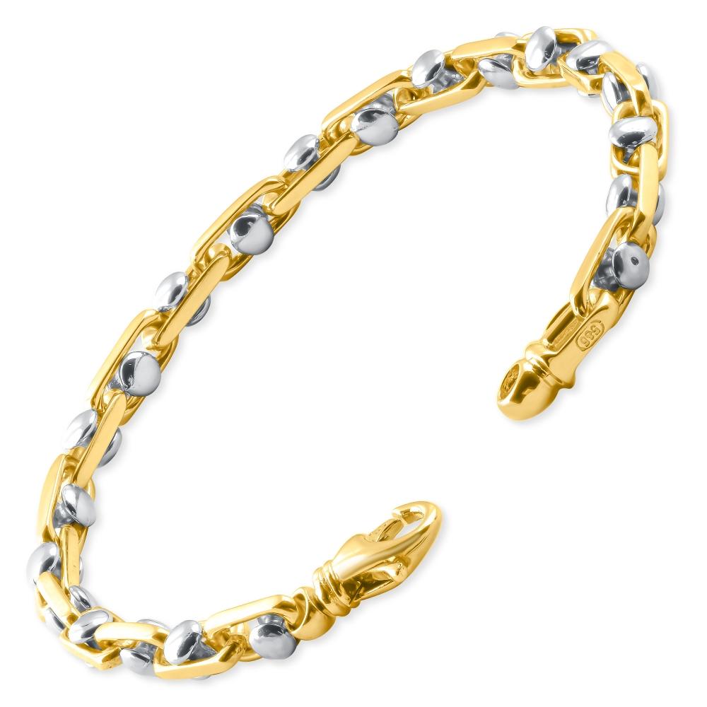 This stunning men's bracelet is made of solid 14k yellow/white gold.  The bracelet weighs 33 grams and measures 8.5