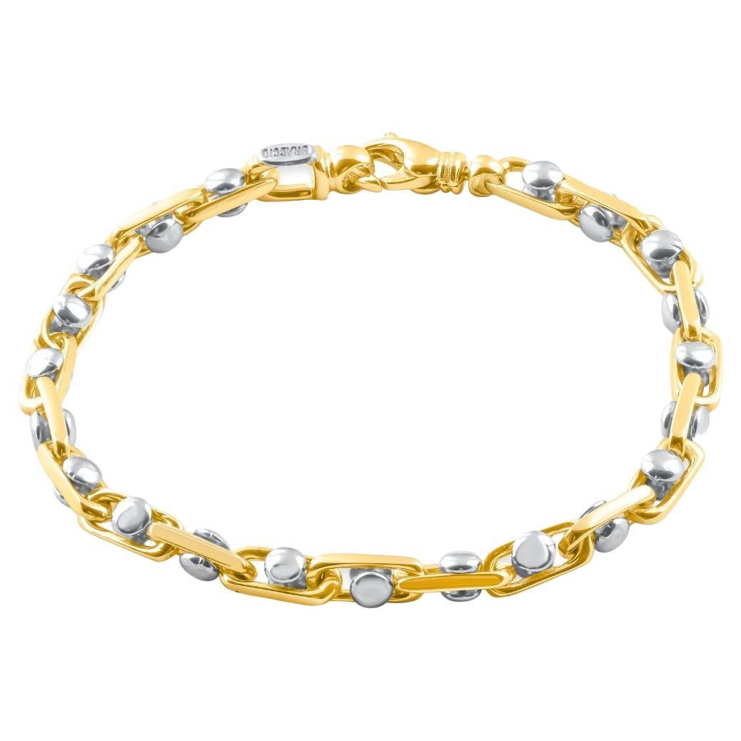 Men's Solid 14k Yellow and White Gold 33 Gram Link Masculine Bracelet For Sale