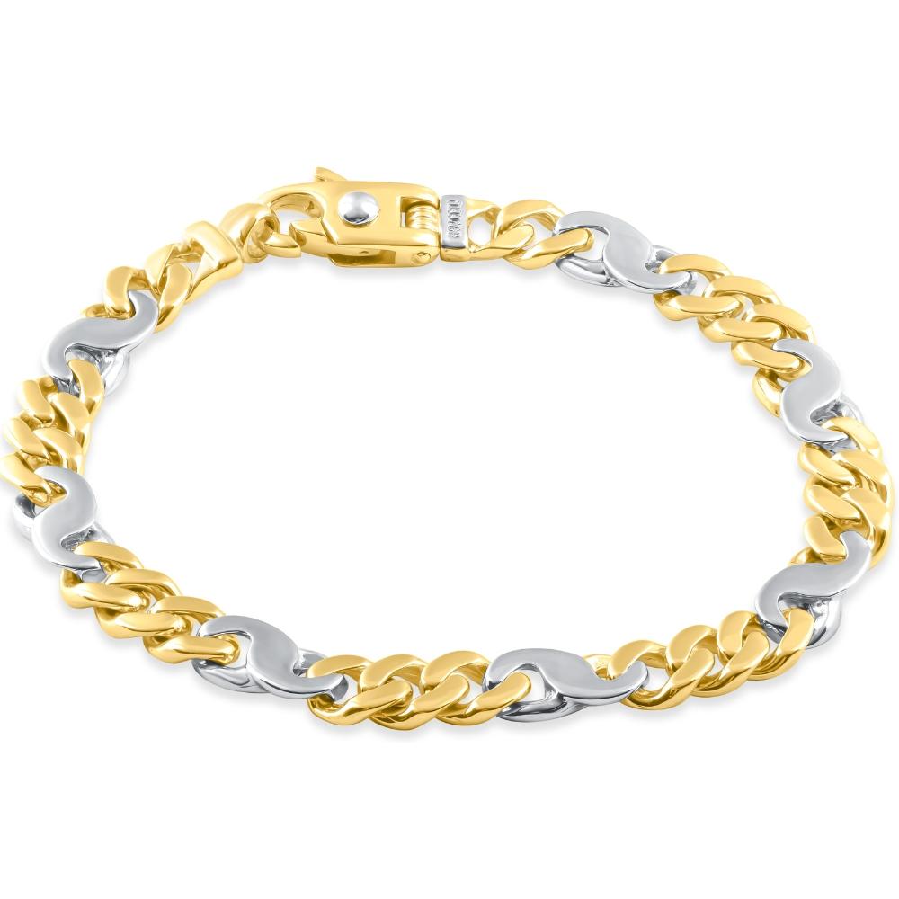 This stunning men's bracelet is made of solid 14k yellow/white gold.  The bracelet weighs 33 grams and measures 8.5