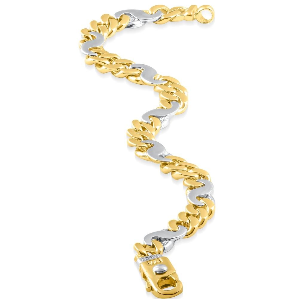 Art déco Bracelet masculin en or jaune et blanc massif 14k 33 grammes 8mm Bracelet masculin lourd 8.5