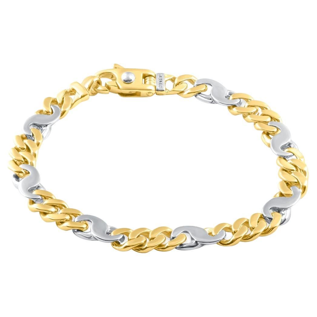 Men's Solid 14k Yellow and White Gold 33 Grams Heavy Masculine Bracelet For Sale