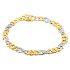 Bracelet masculin en or jaune et blanc massif 14k 33 grammes 8mm Bracelet masculin lourd 8.5"