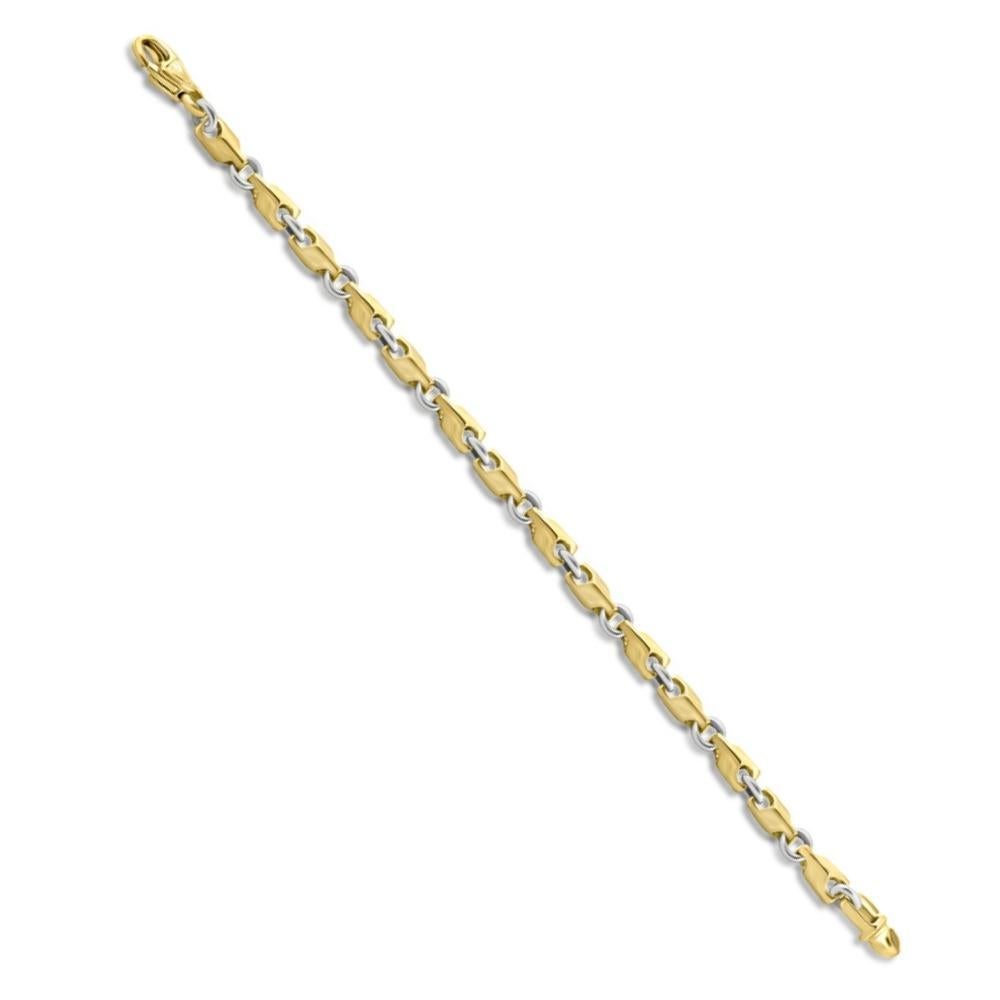 Art Deco Men's Solid 14k Yellow and White Gold 36 Grams Heavy Masculine Bracelet For Sale