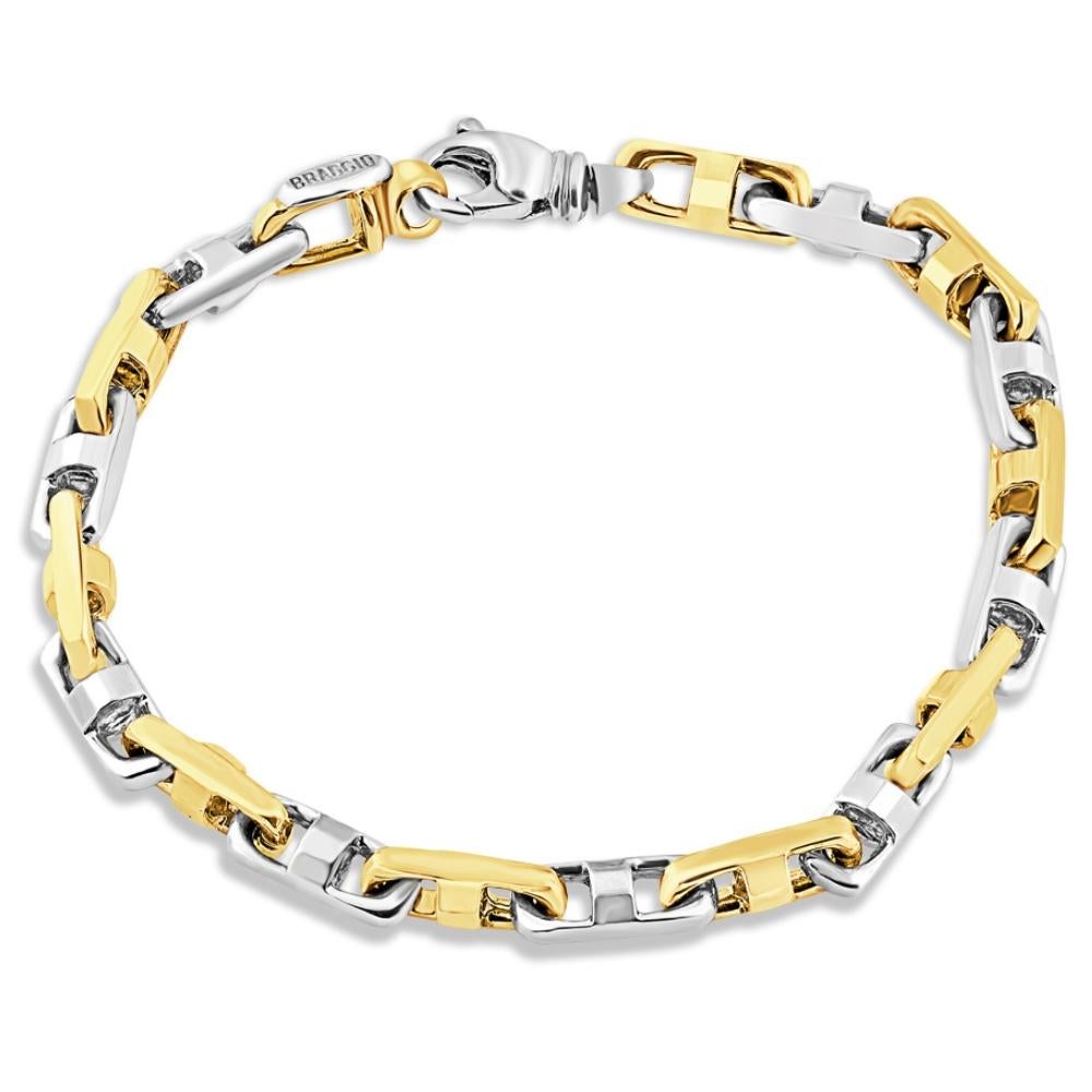 Art Deco Mens Solid 14k Yellow and White Gold 38 Grams Link Masculine Bracelet For Sale